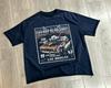 2026 Men Vintage Washed Black Road Racing Race Car Graphic T Shirt Chest Print Crewneck Tees Unisex Oversized Short Sleeve