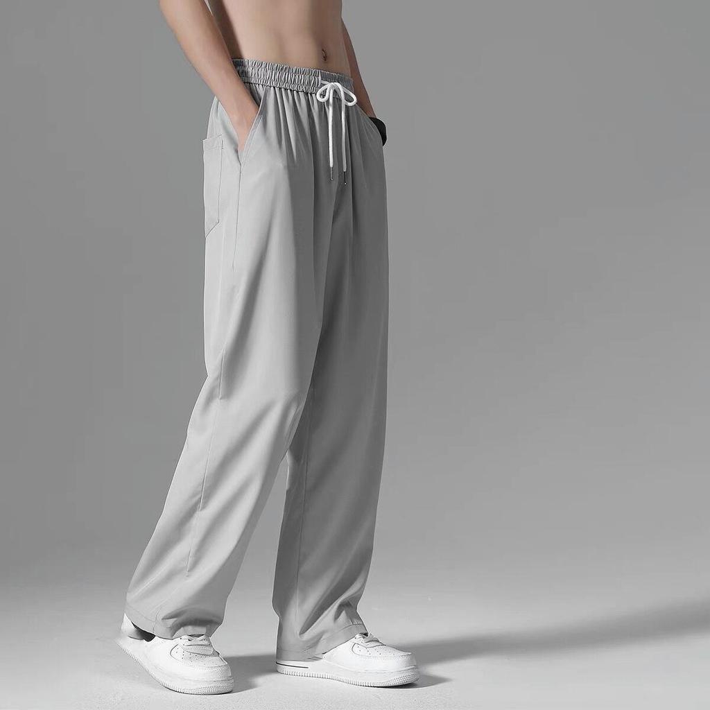 Dehnbare Freizeithose für Herren mit Taschen, Kordelzug-Design, einfarbig, schnell trocknend, gerade Hose in voller Länge