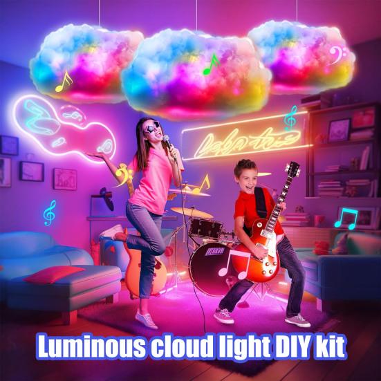 LED Cloud Light DIY 3D Thundercloud Ceiling Lamp with Music-Synchronized Lighting Remote Control Adjustable Modes Bedroom Game Room Decor
