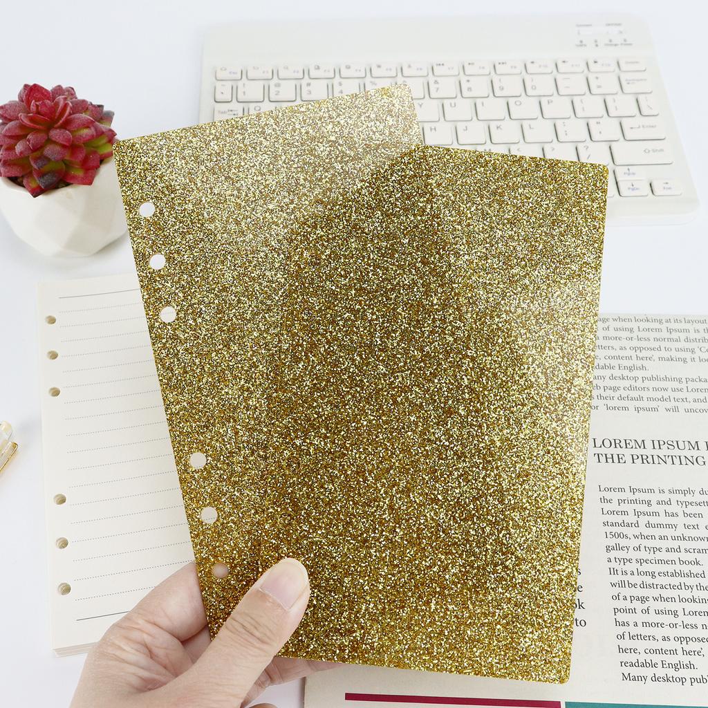 A6 Glitter Transparent Acrylic Loose Leaf Binder Cover DIY Account Book Journal Planner Office Stationery Supplies
