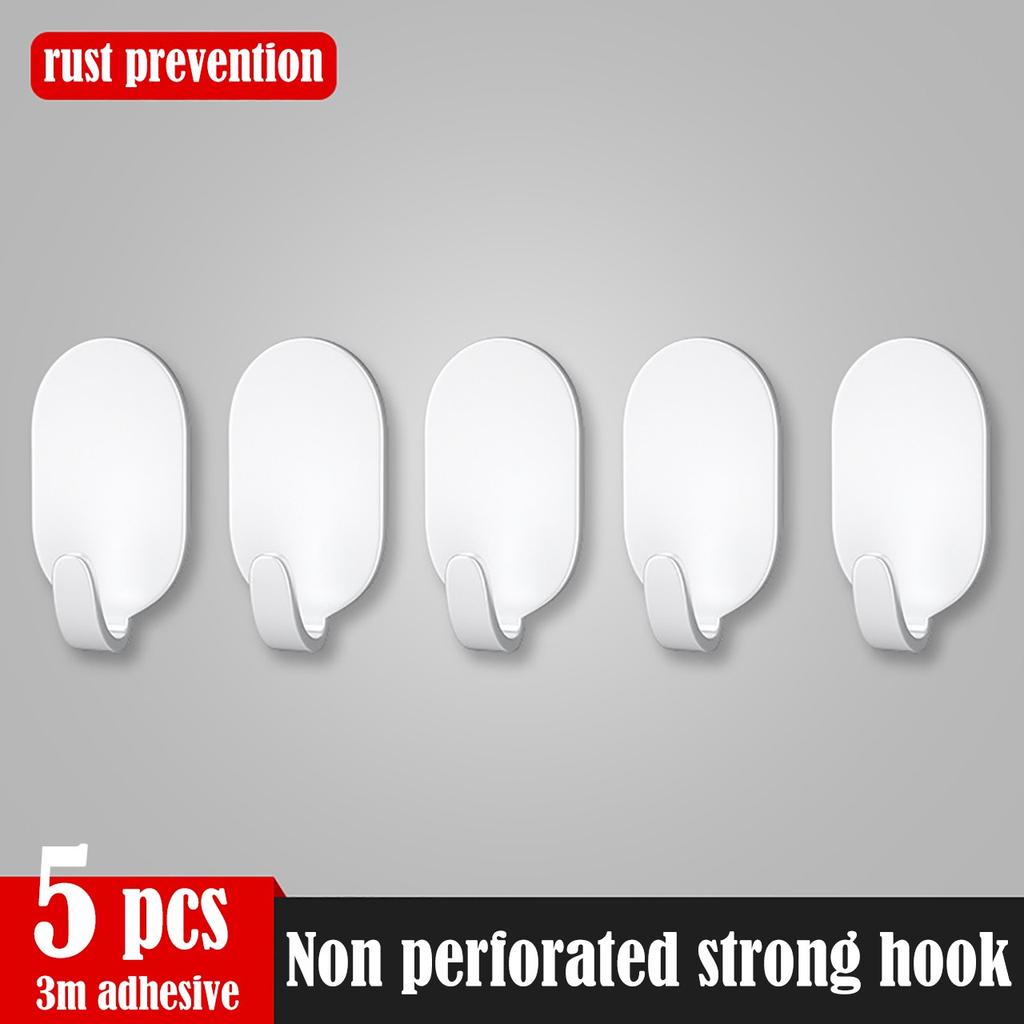 5PCS Stainless Steel Hooks Adhesive No Drill Wall Mounted Hangers Home Organizers