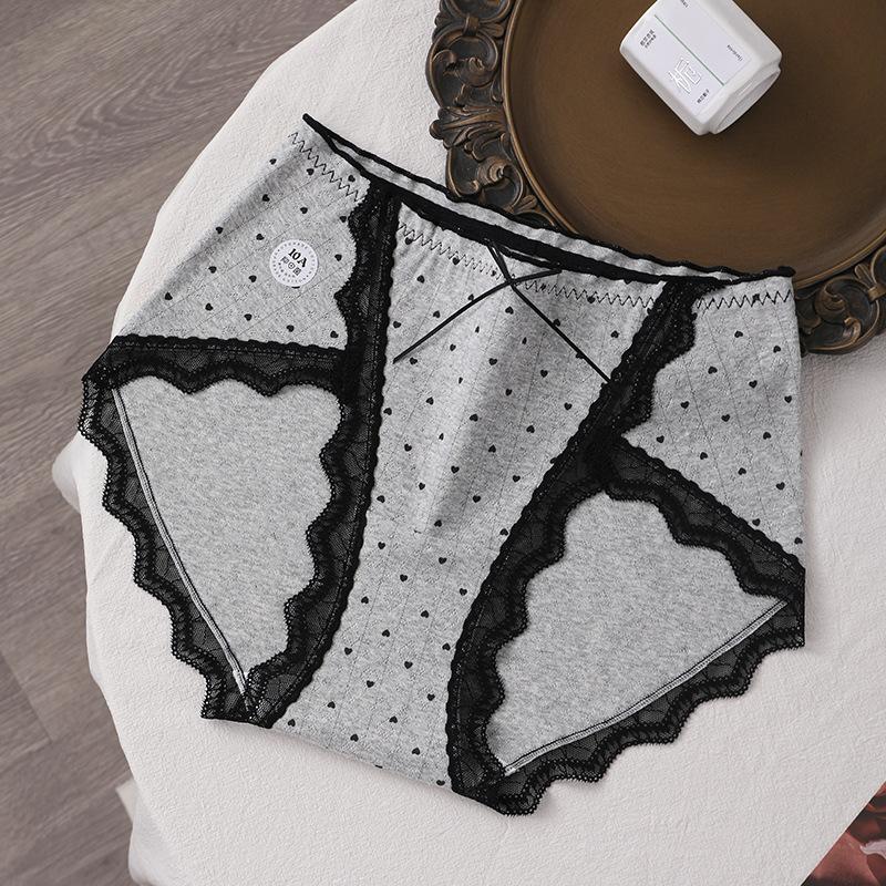 Plus Size Female Vintage Polka Sexy Lace Lace Color Cotton 10A Antibacterial Cotton Extended Crotch Panties