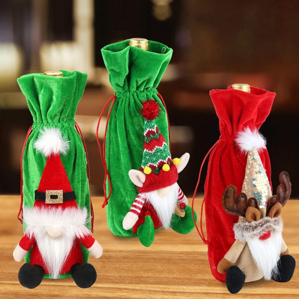 Cartoon Wine Bottle Protector Drawstring Christmas Decoration Supplies Christmas Day