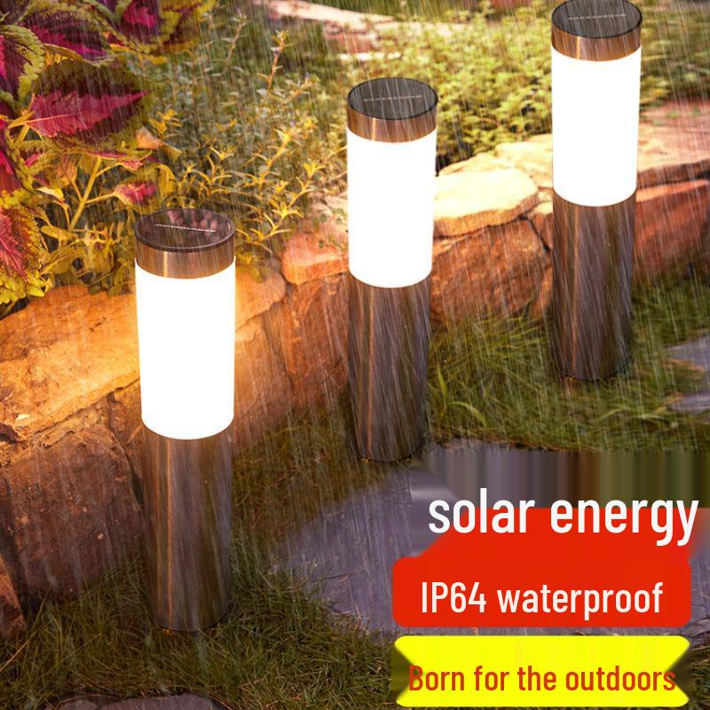 Stainless Steel Solar Garden Landscape Light - Outdoor Cylindrical Lawn Decoration