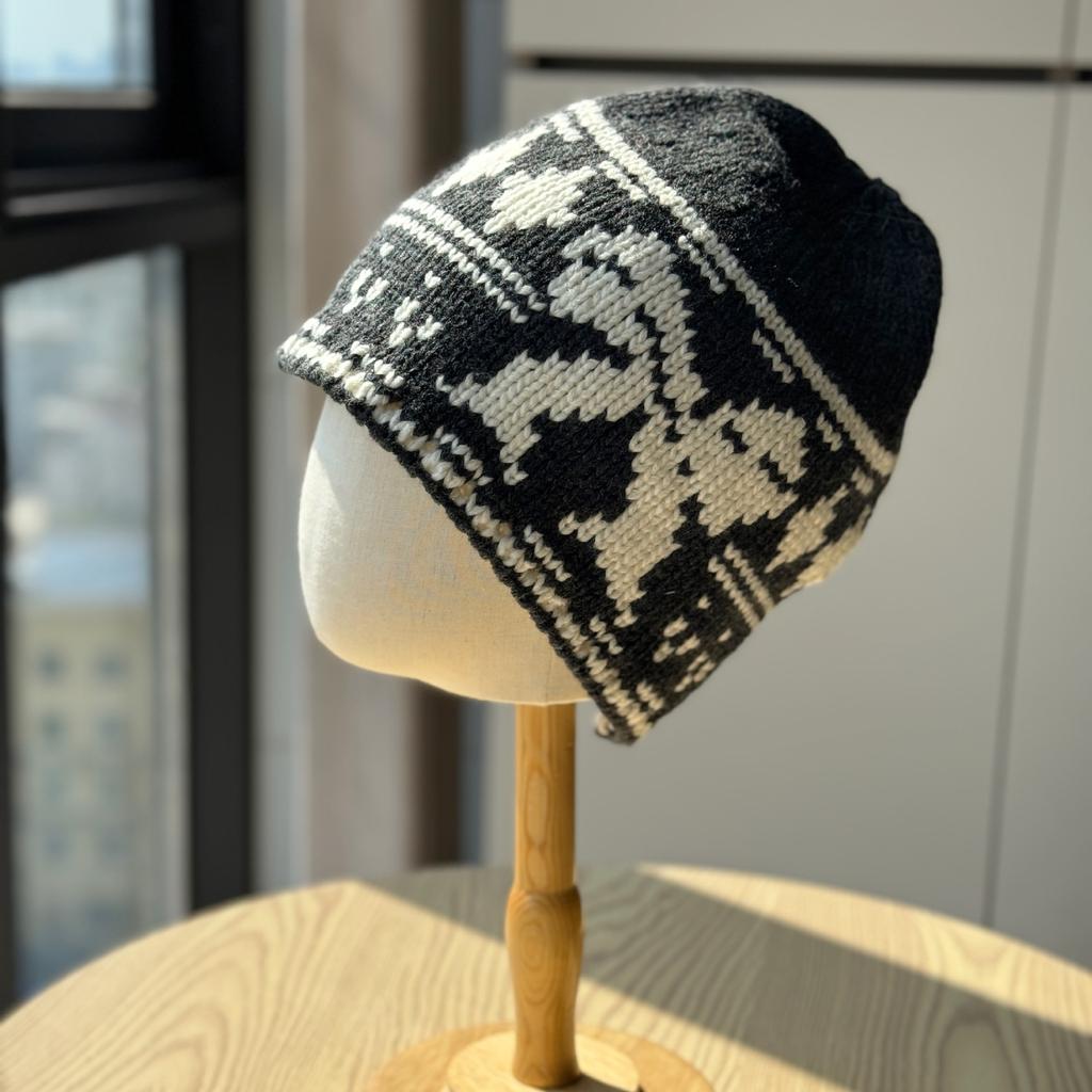 Fair Isle Bow Jacquard Lazy Wool Knitted Cold Hat for Women Korean Version Sweet and Cute Winter Ear Protection Knitted Beanie