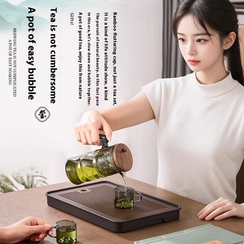 Gianxi Piaoyi Cup Bamboo Shape Teapot High Temperature Resistant Glass Kettle One Touch Tea Separation Filter Teacup Tea Set