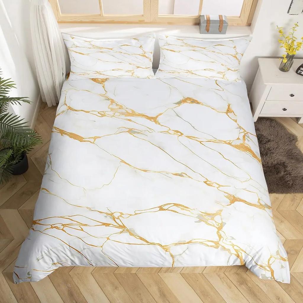 Black Marble Bedding Set Gold Metallic Marble Duvet Cover Set Black Gold Abstract Pattern Queen/King Size Comforter Cover Sets