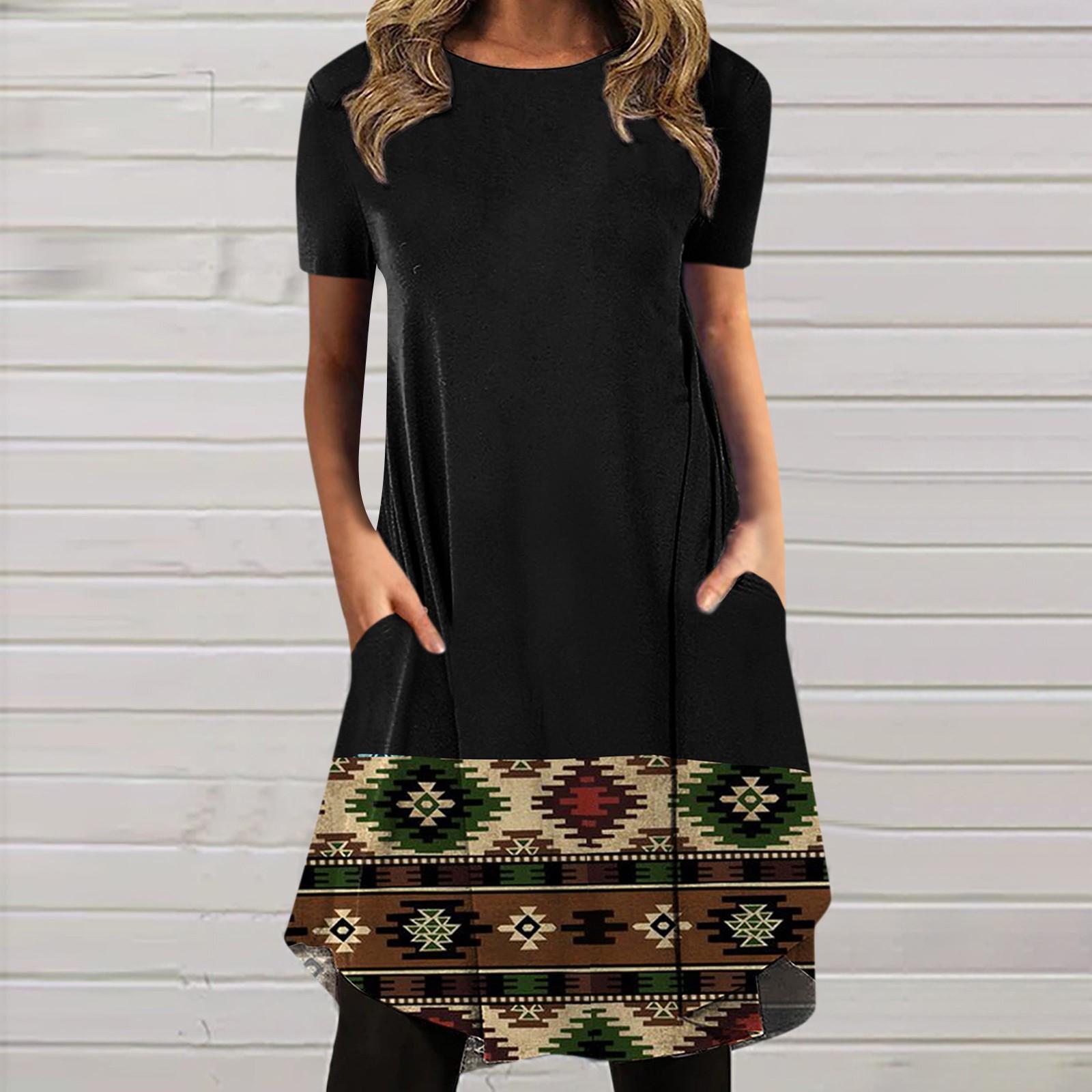 

Women s Fashionable Casual Ethnic Printed Retro Round Neck Short Sleeve Dress XL жовтий
