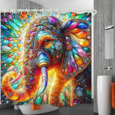 Bathroom Jewel Elephant 3D Shower Curtain, Luxury Bathtub Standard Shower Curtain, Waterproof and Bright Fabric Shower Curtain,