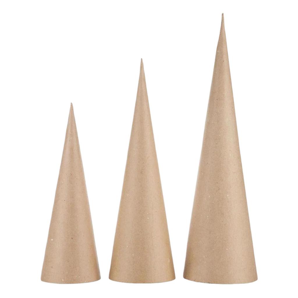 3Pcs Paper Mache Cones Open Bottom DIY Art Crafts Christmas Tree Decoration for Halloween Decorations Scrapbooking Decorating