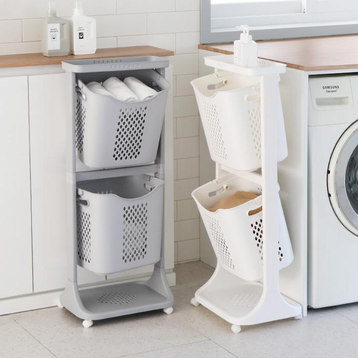 Ver.2 Large Capacity Trolley Swing Two-Layer Laundry Basket