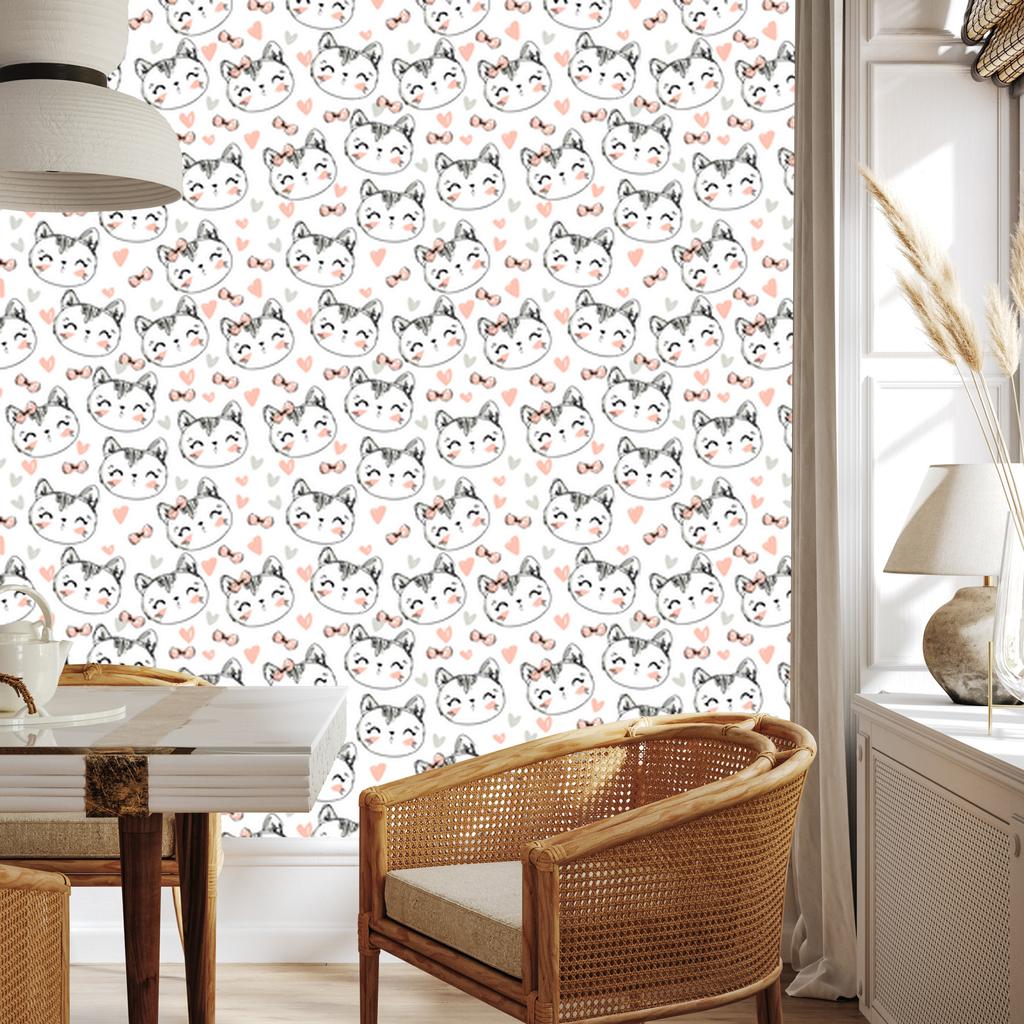 Kittens and Hearts Wallpaper for Living Room and Bedroom 50x1000