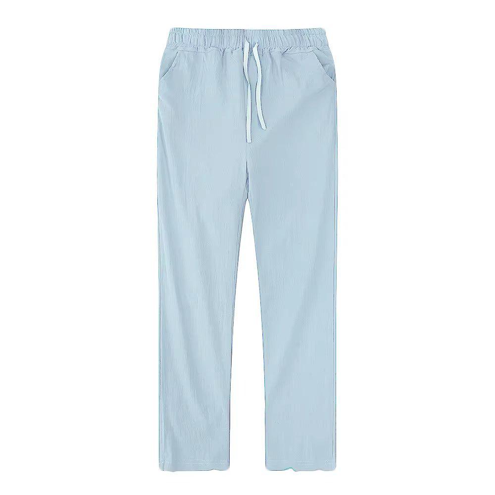 2024 Summer Men's Casual Drawstring Elastic Waist Breathable Solid Color Pants