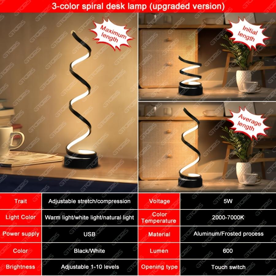 1 Stück Bürotischlampen - 3-Kanal Dimmbare Touch-Lampe USB C Ladeanschluss, Moderne Minimalistische Dimmbare Spiral-Tischlampe, Inklusive LED-Lampen