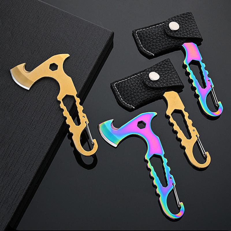 Stainless Steel Mini Axe-shaped Knife Multifunctional Pocket Knife Portable Camping Tools Unpacking Knives Keychain Pendant