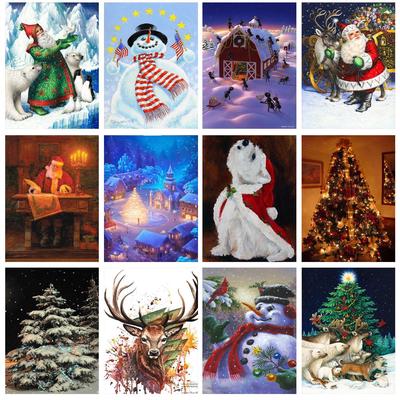 DINGPU Carte de Noël Cadeau Foret Rond Complet 5D Bricolage Diamant Peinture 3D Broderie Point de Croix 3D décor à la Maison