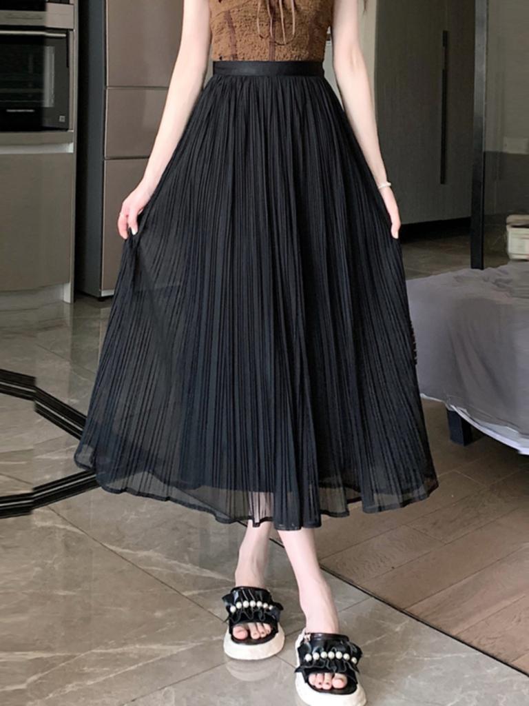 Skirt Women's Summer Pleated High Waist Small a Word Women's Drape Fluffy Long Skirt High Sense Skirt
