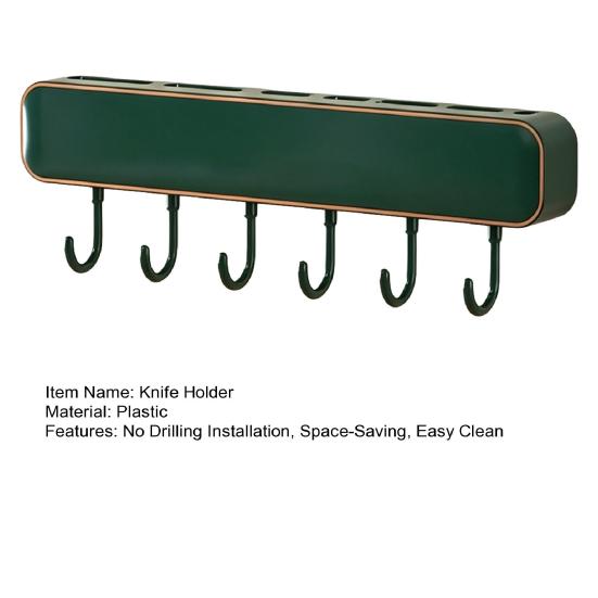 Wall-Mounted Knife Holder with Hooks No-Drill Kitchen Organizer for Knives Utensils Space-Saving Ventilated Rust-Proof Multi-Functional Storage Rack