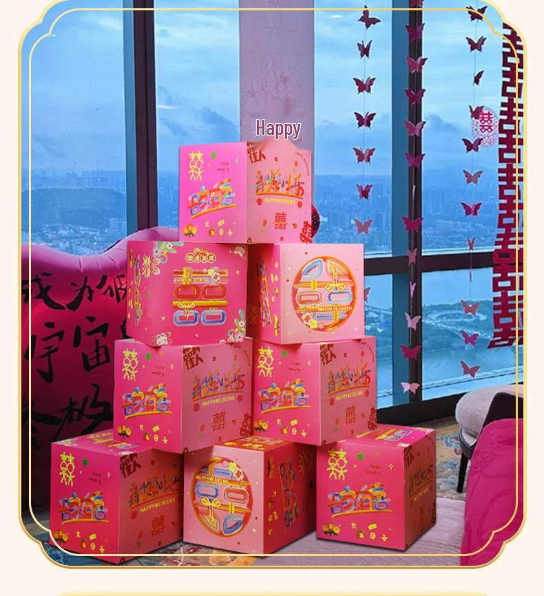Double Happiness 3D Wedding Box Ornament - Perfect for Living Room and Bedroom Décor, Bridal Gift, and New Home Decoration