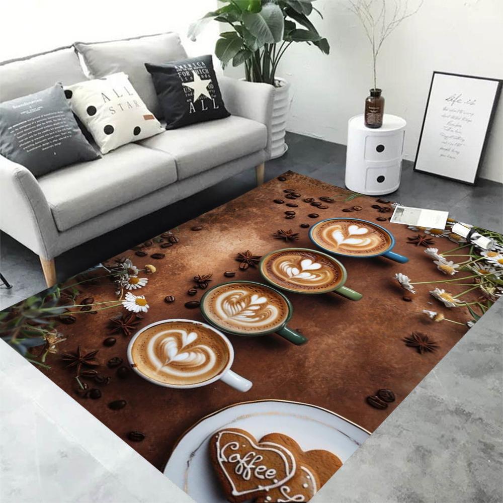 Retro 3D Coffee Latte Art Carpet Seasoning Wooden Carpet Rugs Living Room Small Rugs for Bedroom Living Room Decoration