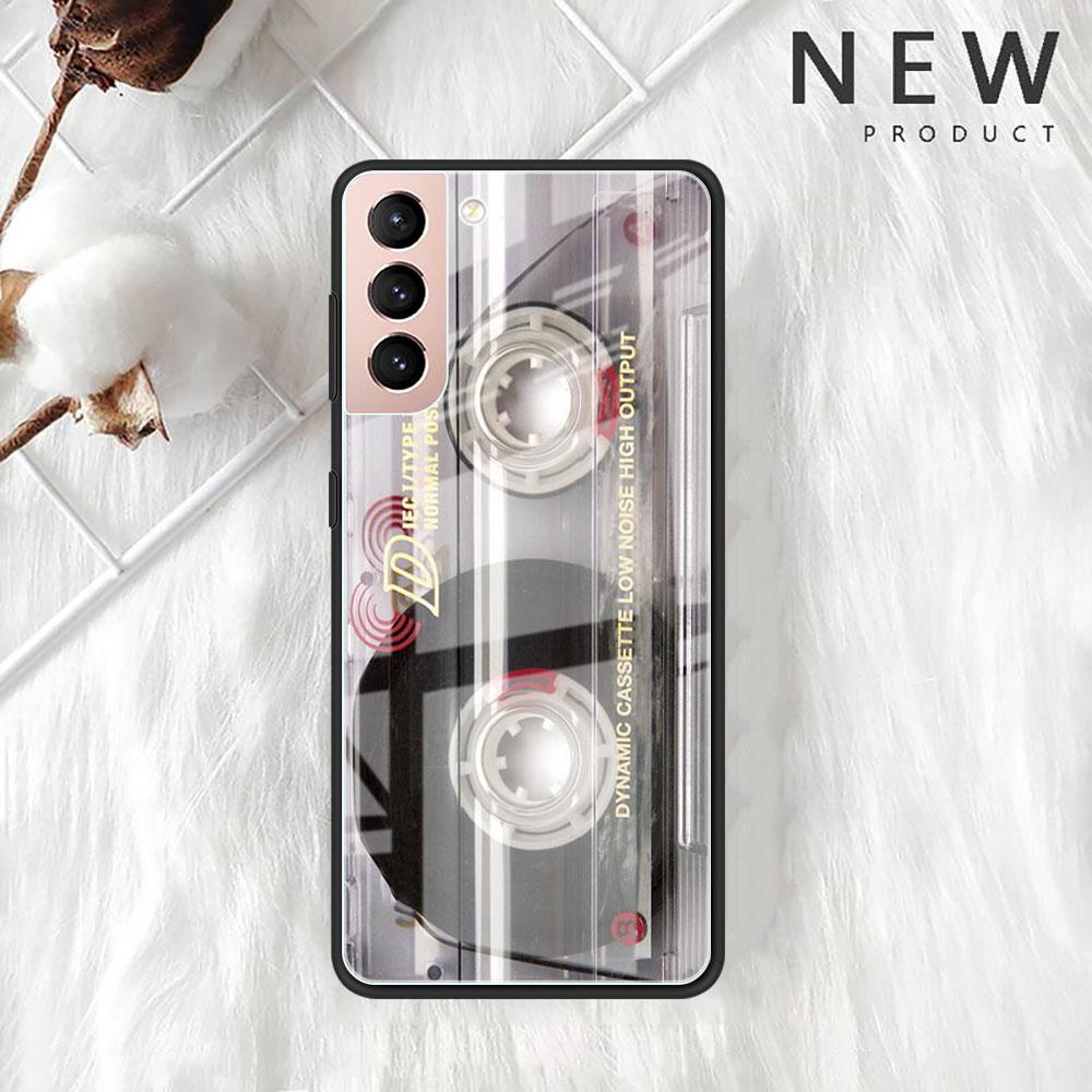 Magnetic Radio Tape Cassette Glass Case For Samsung Galaxy S22 S20 FE S21 Plus Phone Cover S10 5G S9 Note 20 Ultra 10 Lite Shell