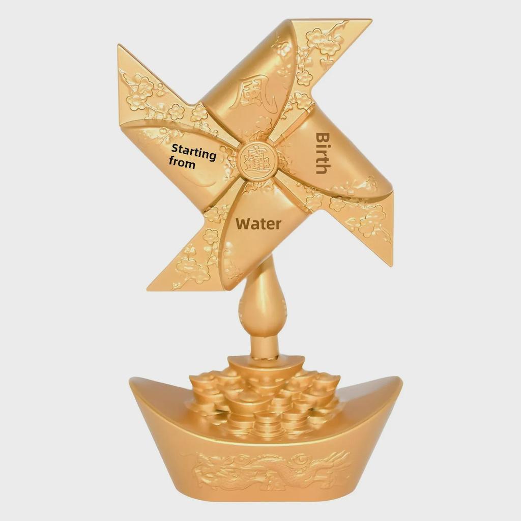 Feng Shui Rotating Yuanbao Windmill: Metal Desktop Ornament