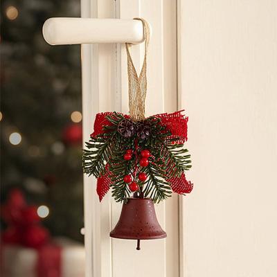 Christmas Bell Decoration Bowknot Decor Hanging Decorative Bell with Pine Branches