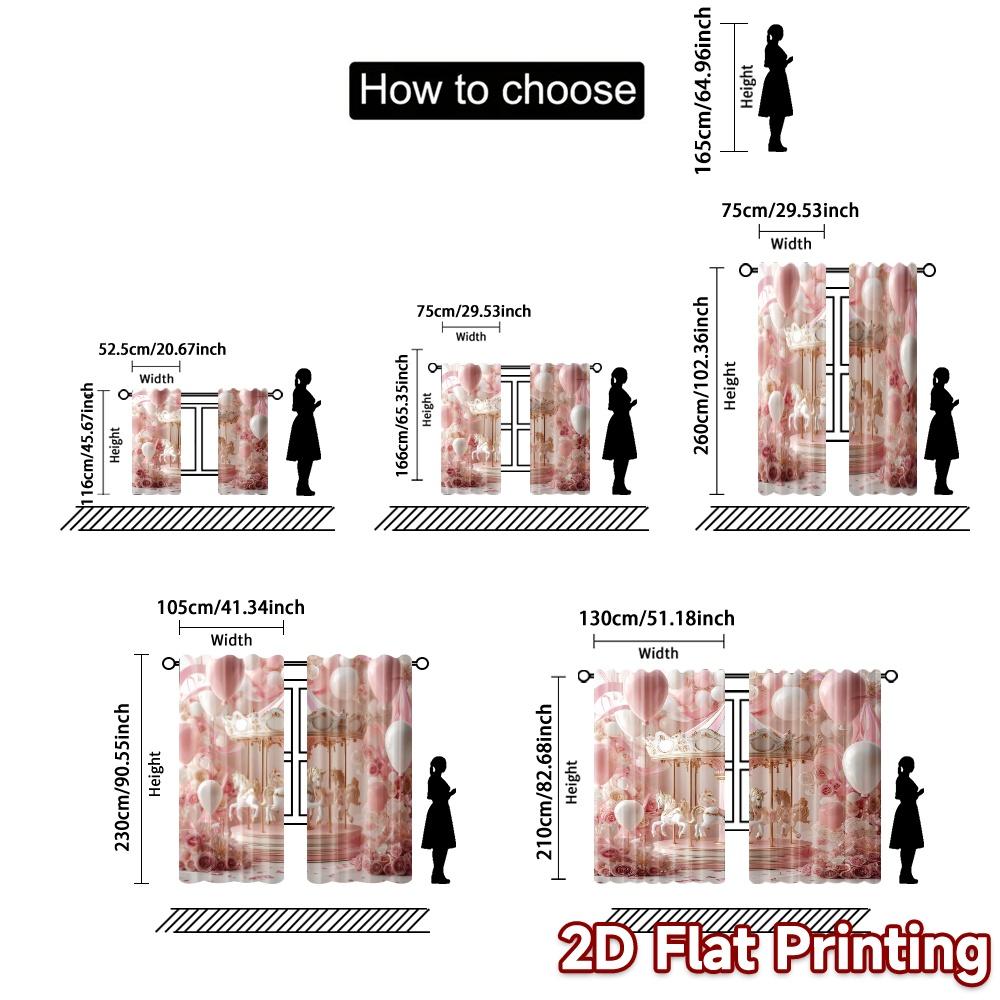 Set Of 2 Modern Flat Printing Curtains Without Rod Carouseldream Polyester Decorations Inside Curtain Made