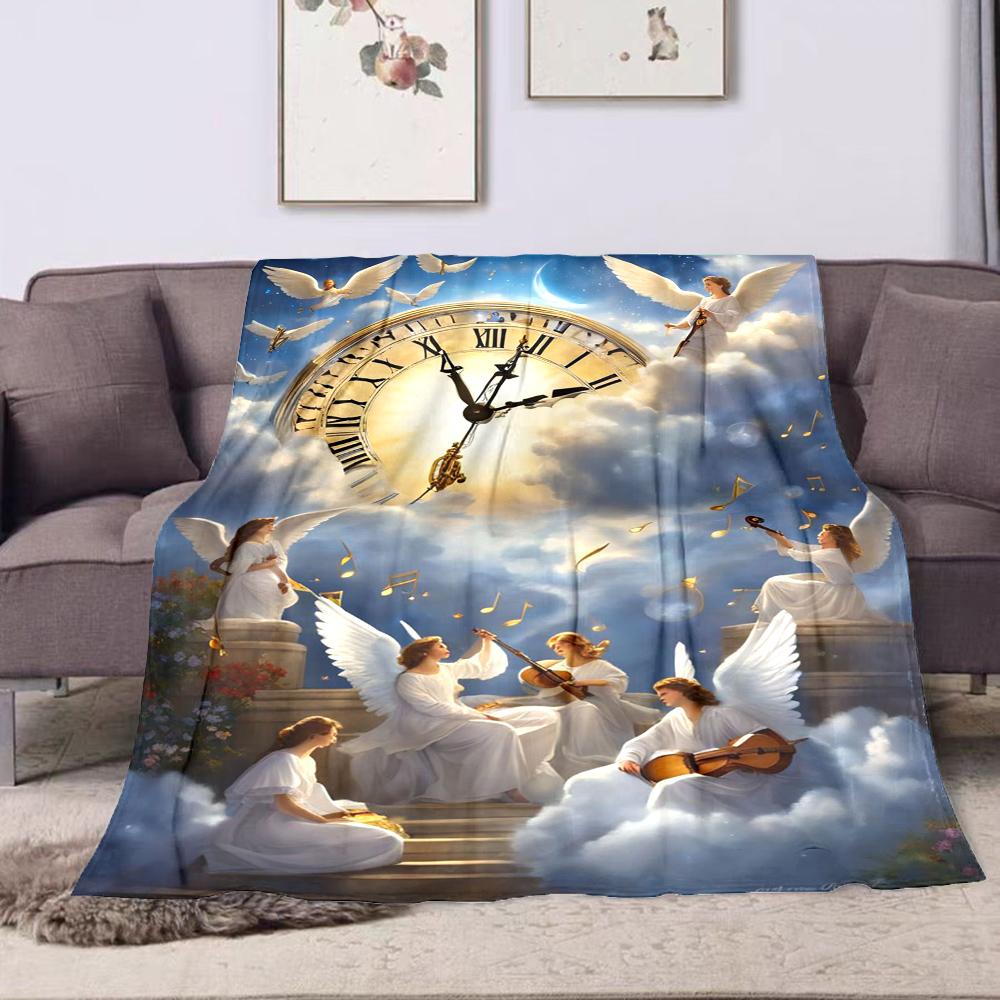 "Angels with Musical Instruments on Clouds" Patterned flannel blanket perfect for the bedroom living room, sofa, or a little nap