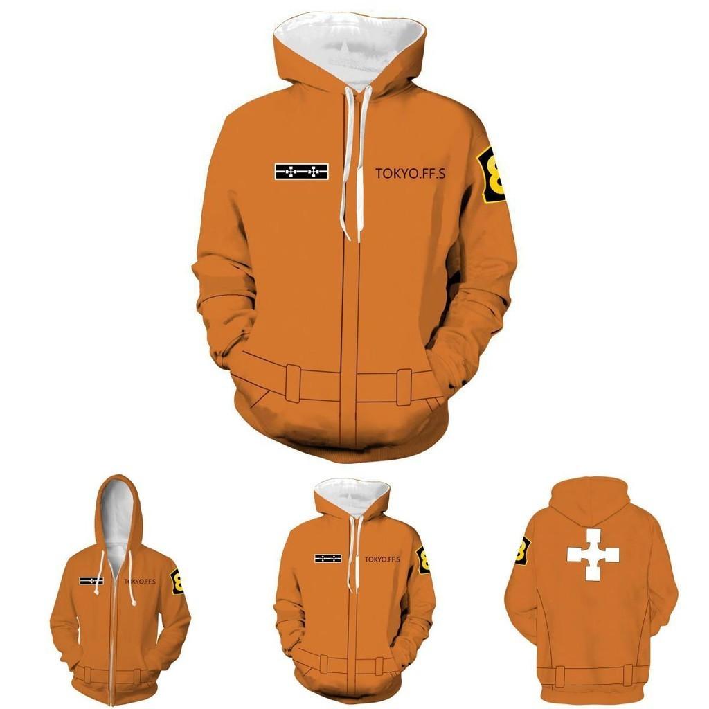 Unique Anime Fire Force Men Hooded Zipper Sweatshirts Cozy Pullover Cosplay Costume