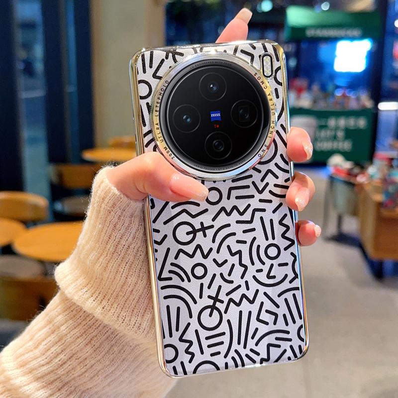 For VIVO X100 X100S X100 Pro X100 Ultra Plated Graffiti Large Hole Metal Lens Ring Anti-Fingerprint Anti-Drop Phone Case