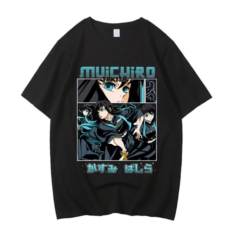 Demon Slayer Muichiro Tokito Unisex Pure Cotton T-shirt Summer Anime Print Loose Casual Parent-child Short Sleeved Top