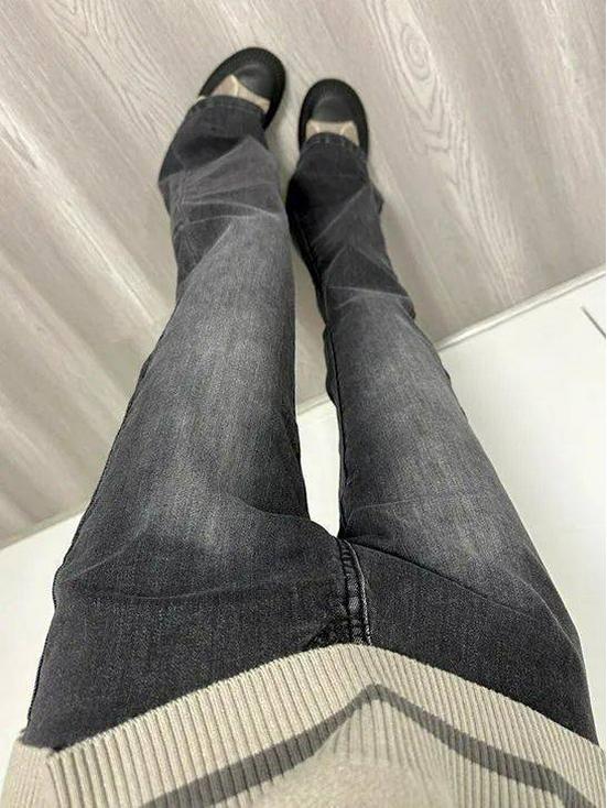 Women's Retro Black-Gray Flared Jeans - Slim Fit, Extra Long & Elastic Floor-Length Pants for Spring
