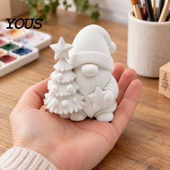 Winter Scene Layout Accessories 3D Printed Christmas Gnome Figurine, DIY Paintable Mini Hugging Holiday Micro Landscape Star & Tree, Desktop