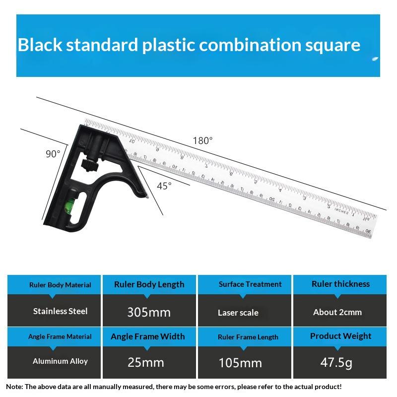 Multifunctional 300MM Adjustable Angle Ruler 12  Combination Square Ruler Woodworking Level Gauge Angle Metric Ruler