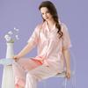 Simulation Silk Thin Age-Reducing Pajamas Women'S Pink Polka Dot Lace Short-Sleeved Trousers Loungewear Two-Piece Set