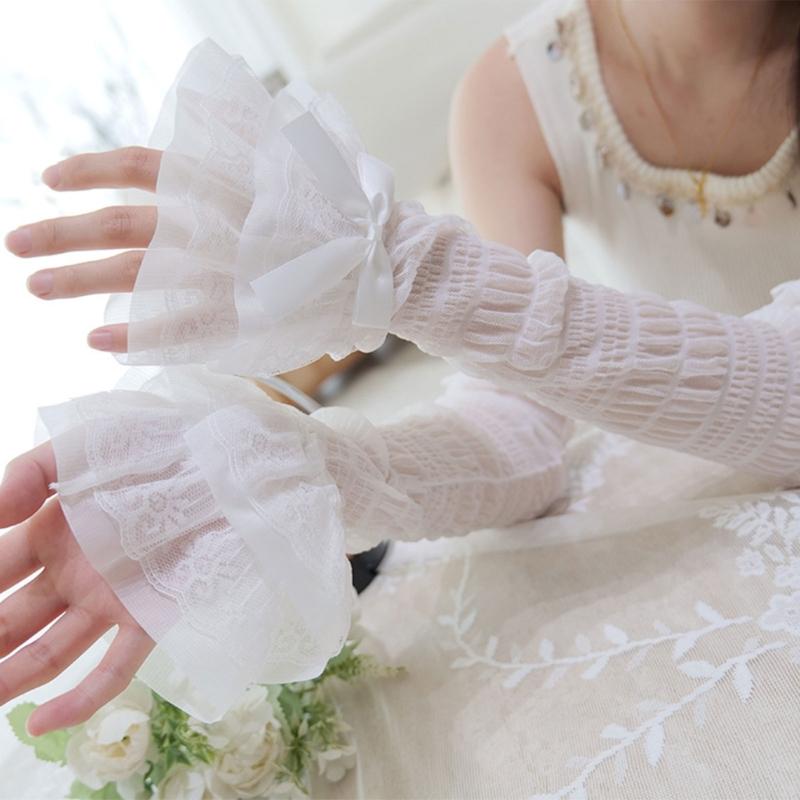 Elegant Bows Arm Sleeves Women Lace Fingerless Gloves Cosplay Costume Accessories for Women and Girls