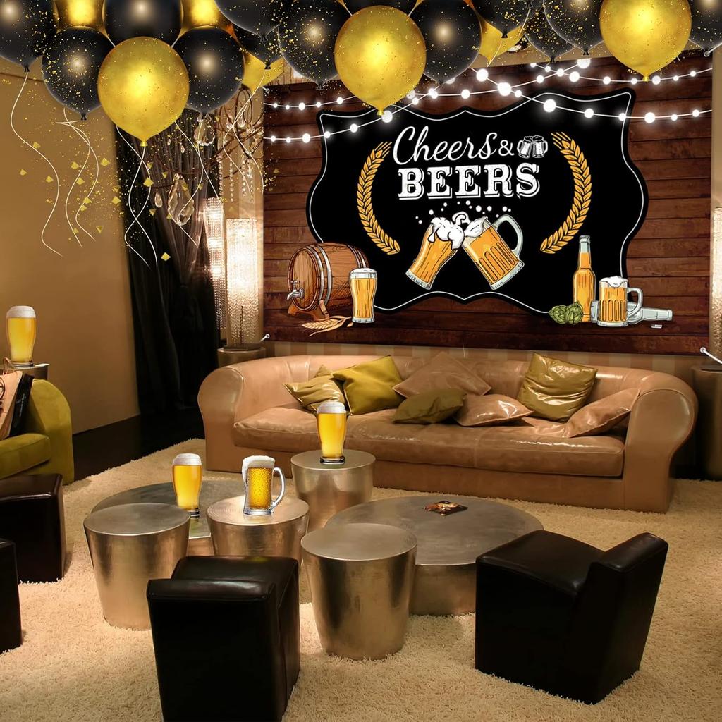 Cheers and Beers Party Decorations,Retro Rustic Wooden Board 30th 40th 50th Birthday Theme Party Photography Banner Backdrop for Men Beer Whiskey