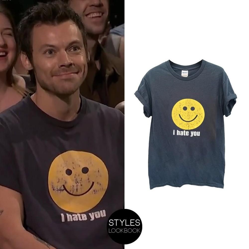 Harry Styles I Hate You Smiley Face Graphic TShirt Meme Fan Tee Unisex T-Shirt XXL