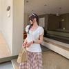 Gentle and relaxed vacation lace-up waist short-sleeved T-shirt women's summer new thin and versatile old money top