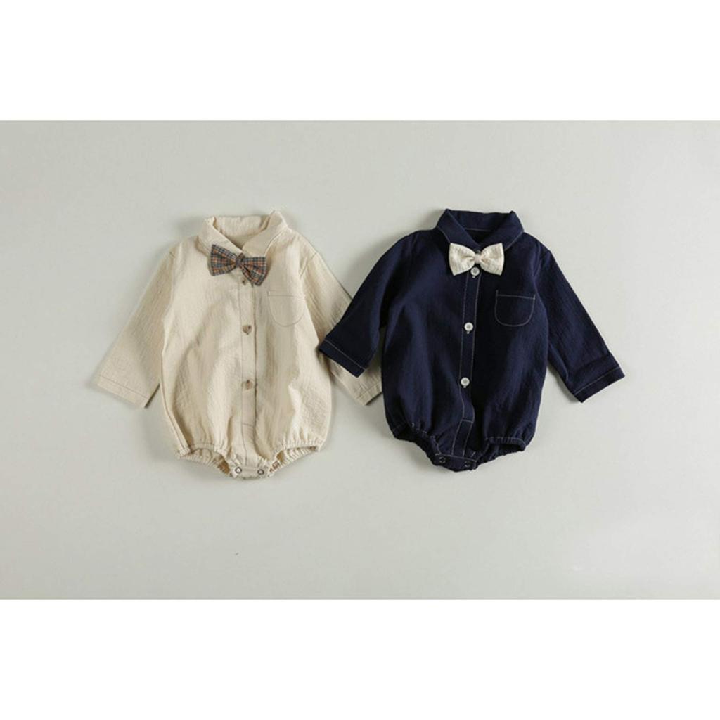 SLINX Romper Long Sleeve Denim Shirt with Bow Formal Baby Clothes for Girls and Baby Shower KW04 Boys' Coverall, Tie, Boys, Gift, Children's Gift,