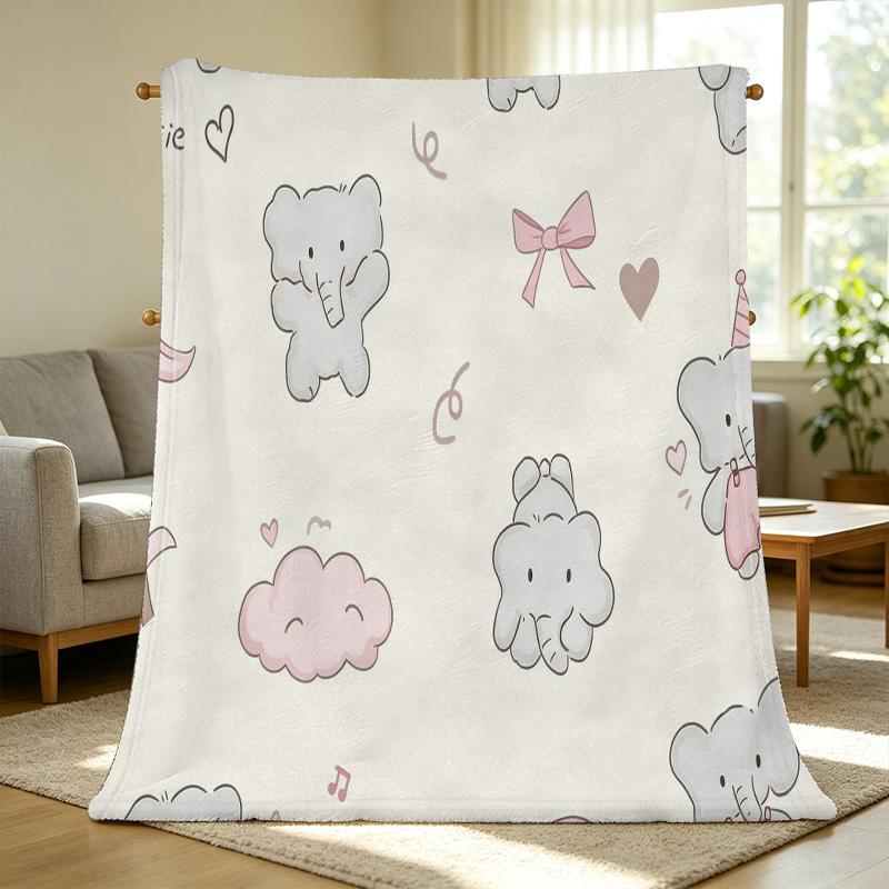 Soft Flannel Fleece Blanket Cartoon Elephant Design, Machine Washable, Warm Cozy Throw for Home, Couch, Office Naps, Christmas & Halloween