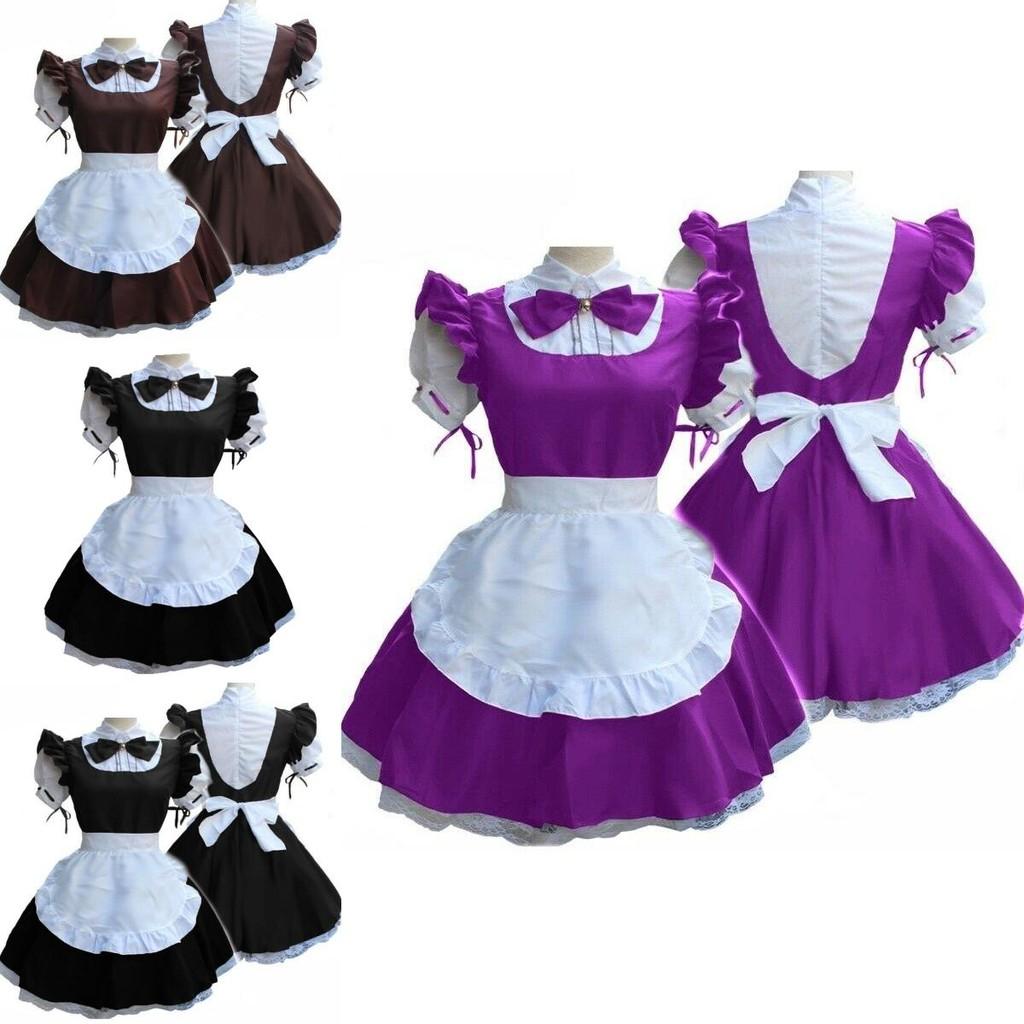 Vestito da cameriera rétro a maniche corte da donna con colletto da bambola carino ed estetica da principessa