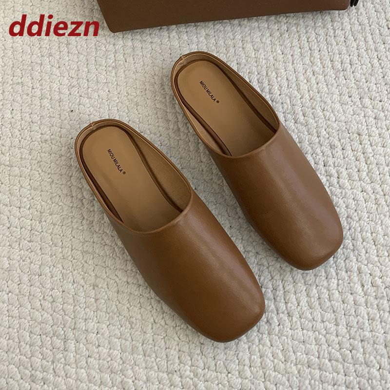 Fashion Fashion Square Toe Ladies Flats Slippers Sandals Shoes Female Footwear Flats Slides Slippers Shoes For Women Mules 2025 New