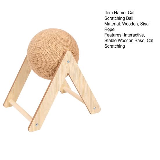 Cat Scratching Ball Interactive Sisal Rope Cat Scratcher Ball with Wooden Stand Spinning Ball Kitten Exercise Toy for Indoor Cats