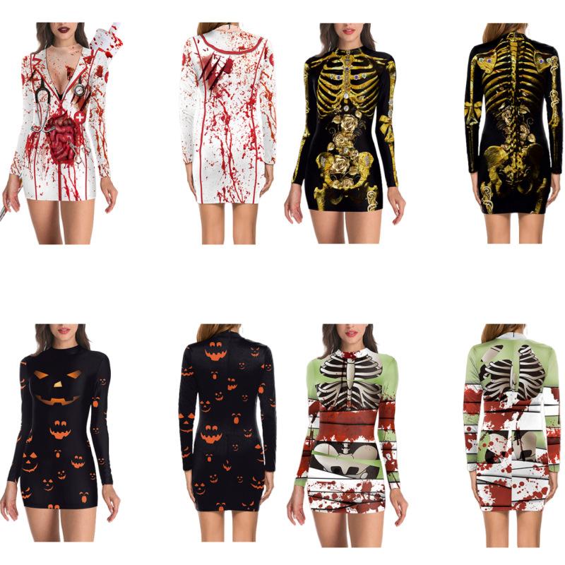 European And American Halloween Sexy Tights Gala Party Women'S Clothing, Long Sleeve Dresses