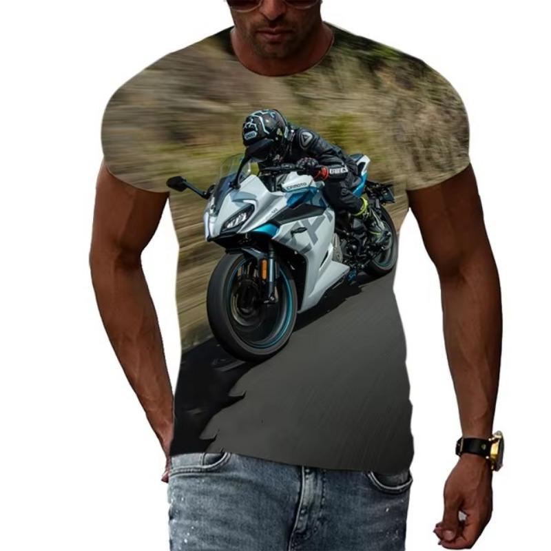 Letní móda Nová pánská grafická trička s motocyklem Trend Osobnost Cool styl Lokomotivní vzor 3D potisk Tričko s krátkým rukávem Top