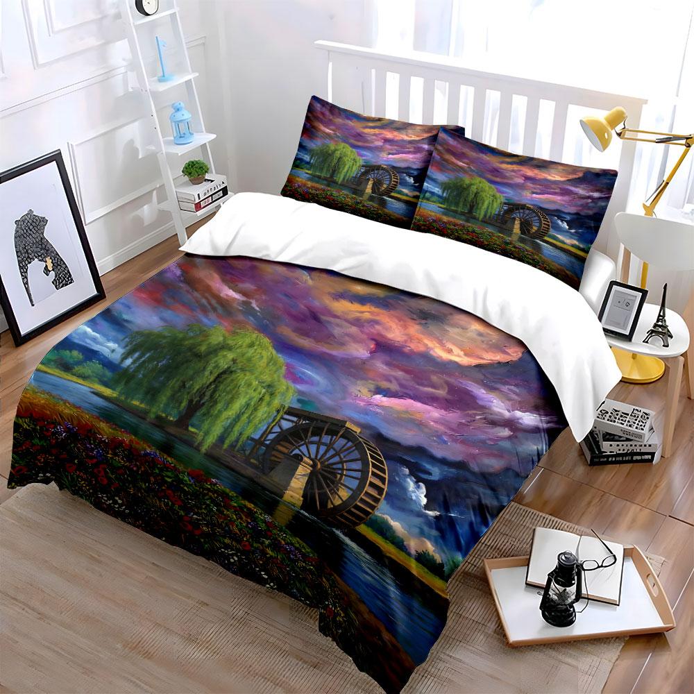 Willow Tree and Waterwheel. Bedding Sets Duvet Cover Sets Duvet Covers Pillowcases(1 * Duvet Cover 2 * Pillowcases Without Duvet Insert)