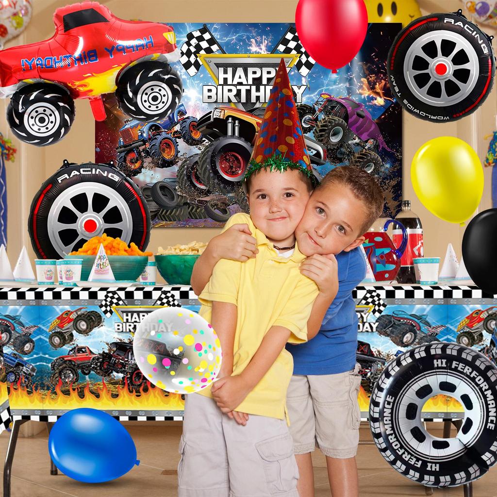 Big Tire Monster Truck Birthday Decorations, Party Balloons Happy Birthday Decorations Party Tablecloths and Other Birthday Decorations