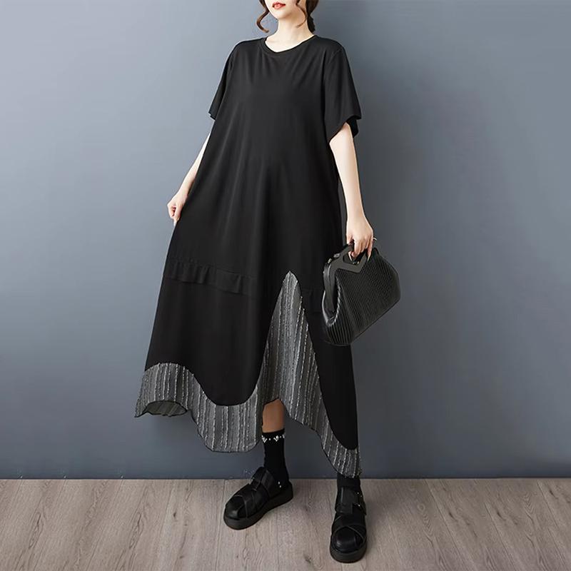 XITAO Patchwork Asymmetrical Black Dress ZMY1385